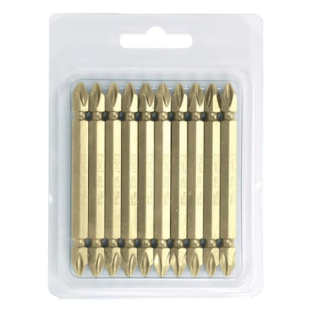 Eight Tool DOUBLE-END PH BIT GOLD COLOR CODED 6.35MM SHANK 9MM GROOVE, PH NO.2 x 75MM OAL, 10PK EA-02G No.2 x 75